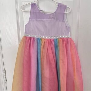 Blueberi boulevard girls 4T Rainbow Tulle Dress with Gem Detail